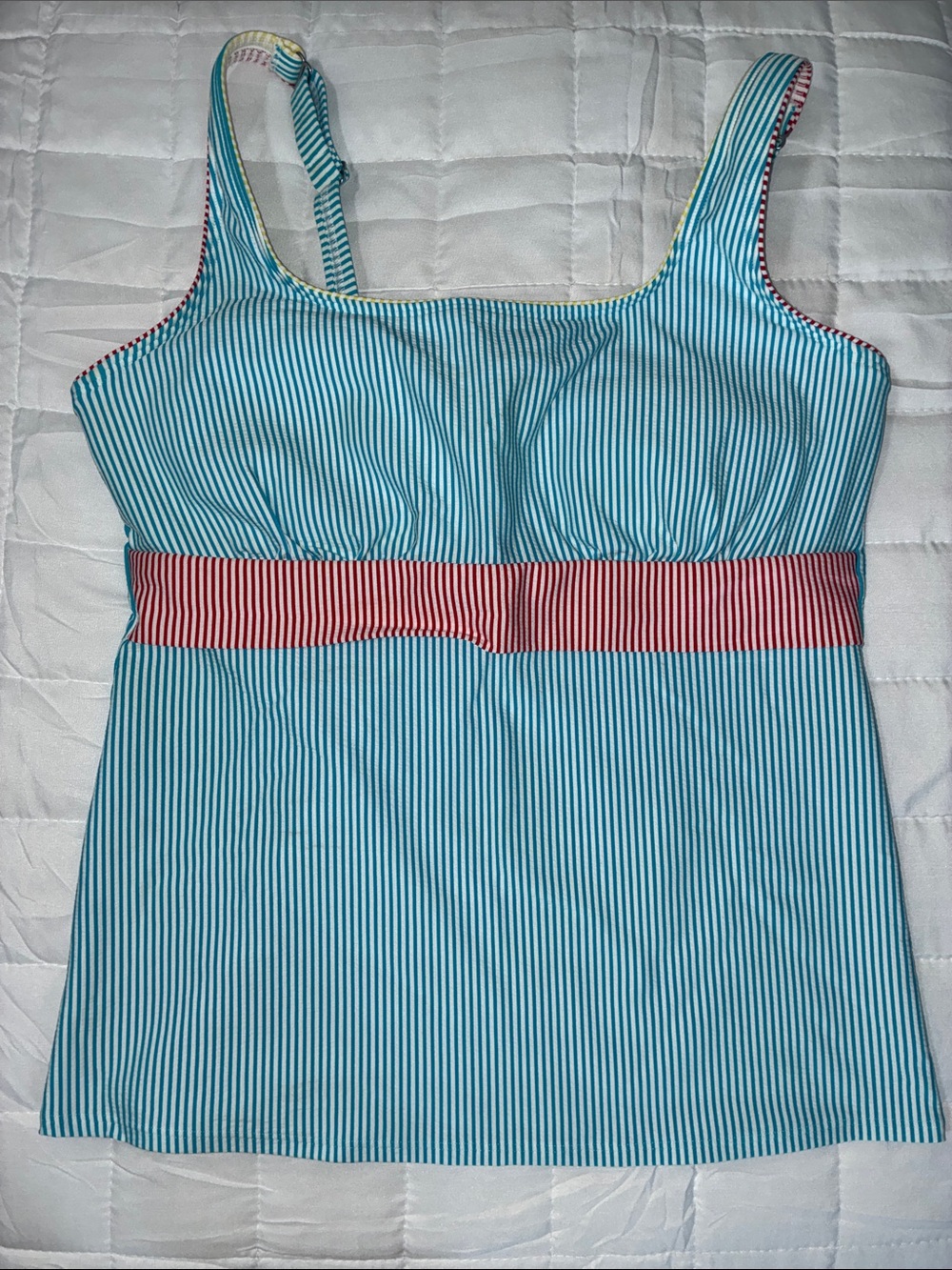 Lands End Women’s Striped Square Neck Underwire Tankini Seersucker